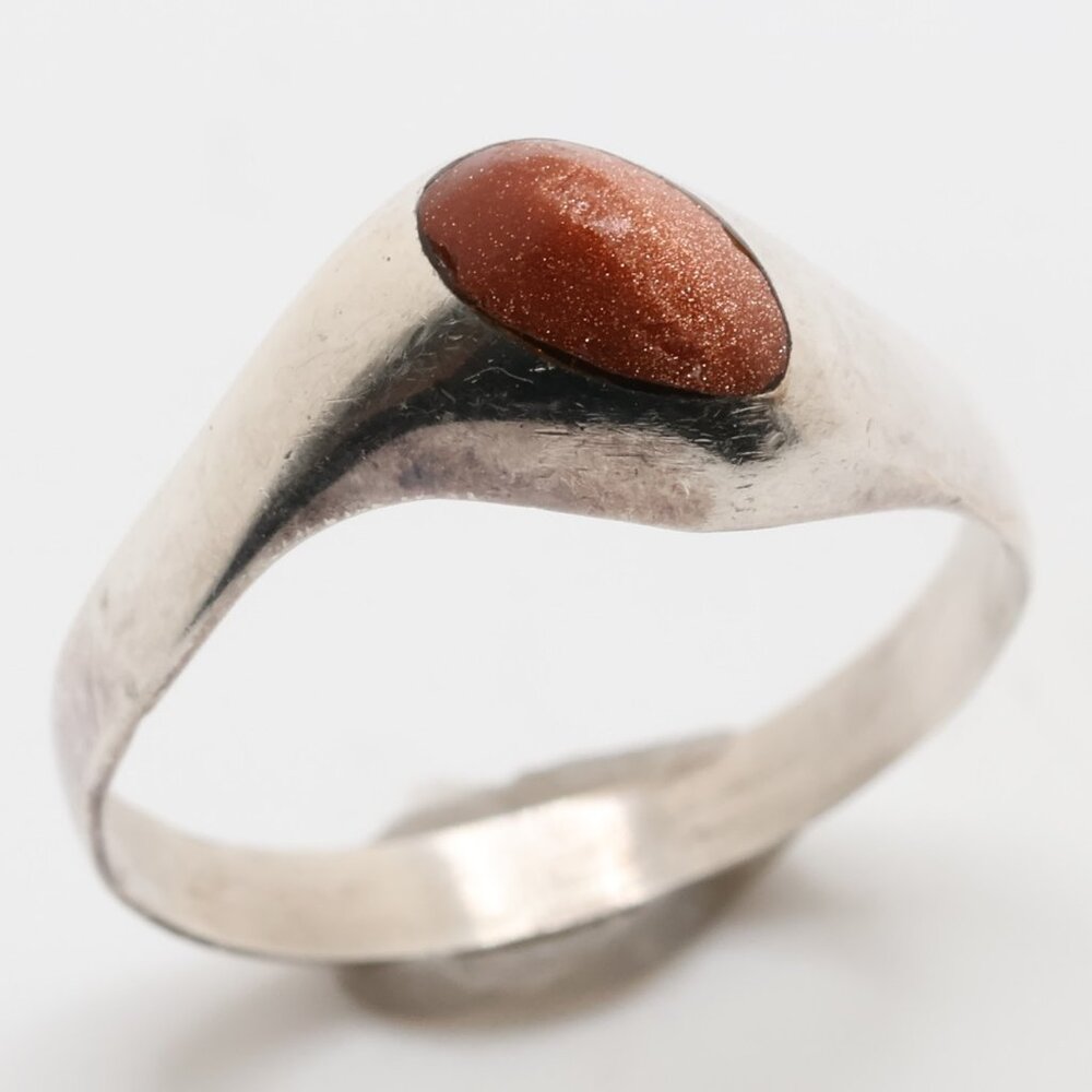 Vintage Sterling Silver Gold Sand Stone Oval Dome Ring
